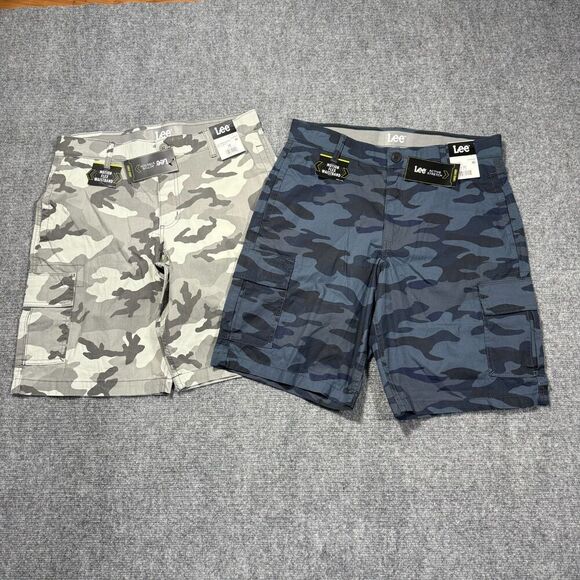 Lee Cargo Shorts Mens 32 Camo White Blue Active Stretch Motion Flex - Picture 1 of 10
